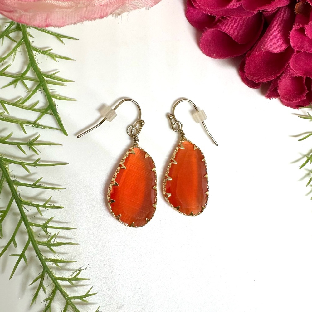 NEW⚜️Orange Glass Crystal Drop Earrings - Picture 3 of 6